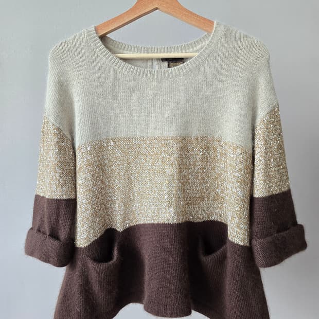 배색 스팽글 울 니트