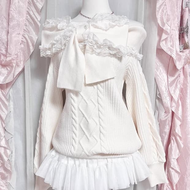 앙크루즈) 빅리본 옾숄 니트 (새상품)