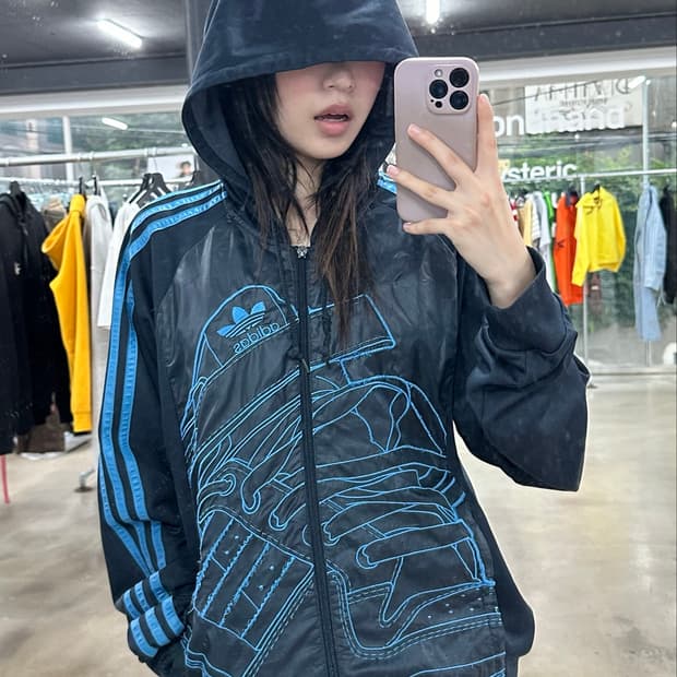 아디다스 그래픽 자수 네이비 희귀 빈티지 후드집업 져지
