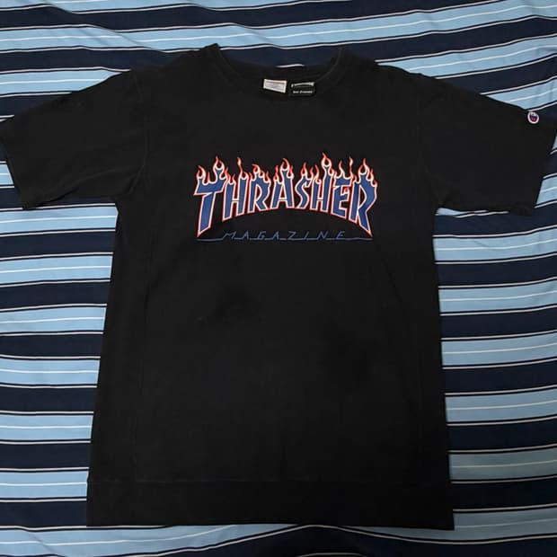 Thrasher Flame Logo Tee on Champion Body