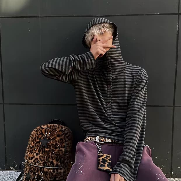 Stripe Hooded Long Sleeve T
