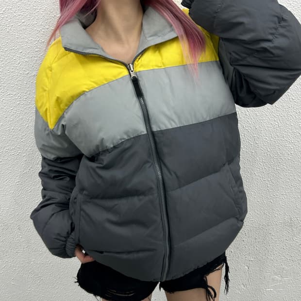 나이키 ACG 옐로우 배색 리버시블 그레이 패딩 L