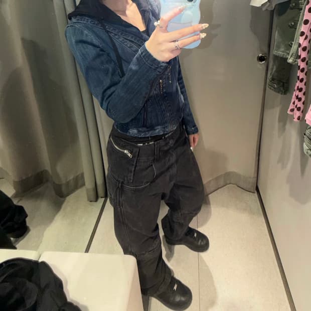 Vintage y2k 사선 데님 자켓