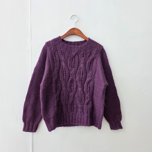 퍼플 헤어리 케이블 니트