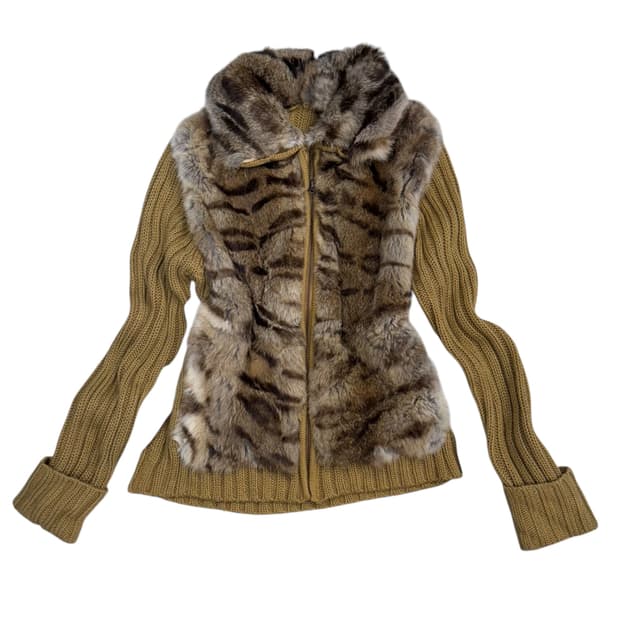 Fur knit zip-up