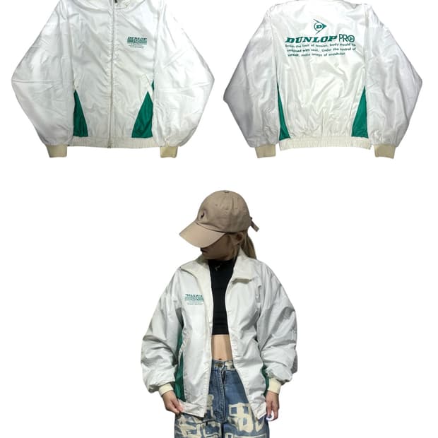 일본 빈티지 화이트 프린팅 바람막이 트랙 자켓 M