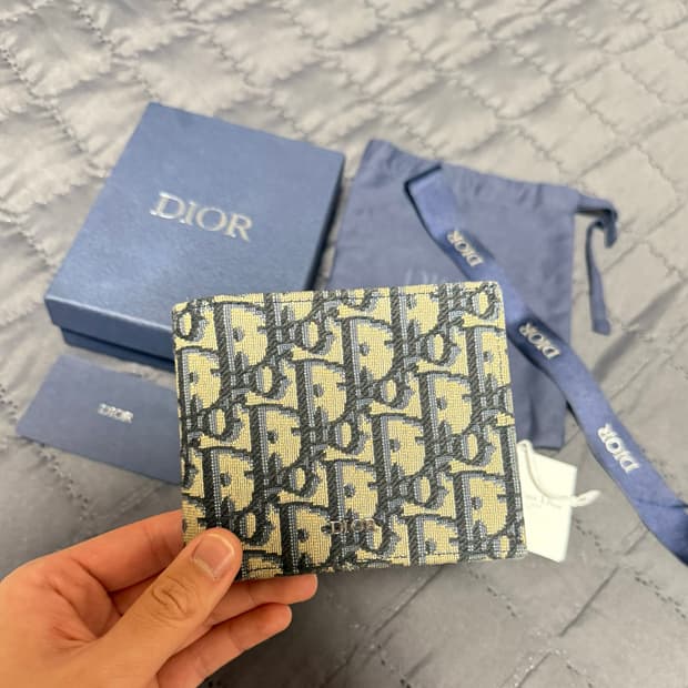 디올 오블리크 자카드 반지갑 베이지