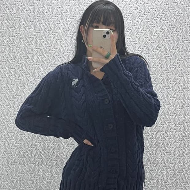 아베크롬비 올드스쿨 레트로 빈티지 숄카라 버튼 가디건 L C09170