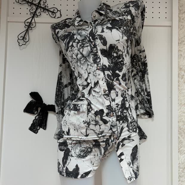 Oriental Flower Mini Shirt Dress 