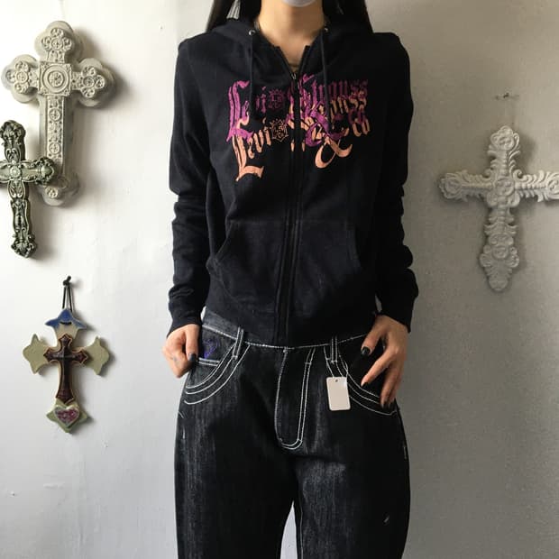 Levis lettering printing hood zip up