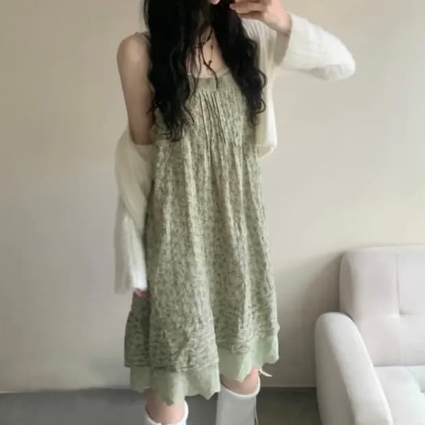 빈티지 모리걸 그린 나시 원피스