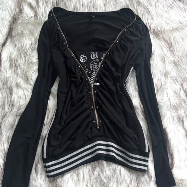 빈티지 펑크 레터링 져지 롱슬리브 탑