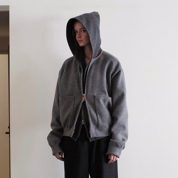 Sunsea wool melton zip-up hoodie