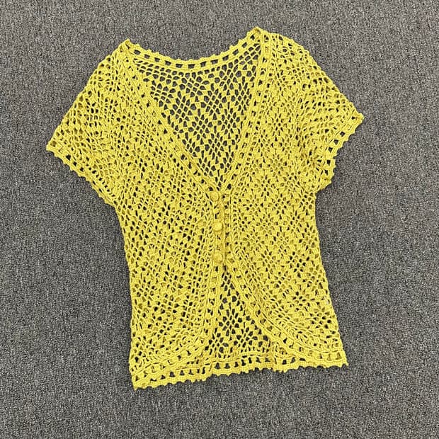 OS)Japanese vintage 그린 크로셰 반팔 가디건