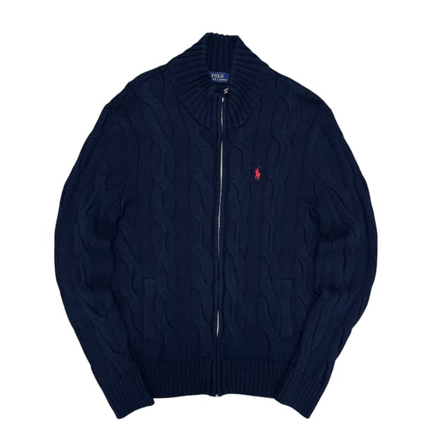 폴로 우먼스 네이비 볼드 케이블 니트집업(M)