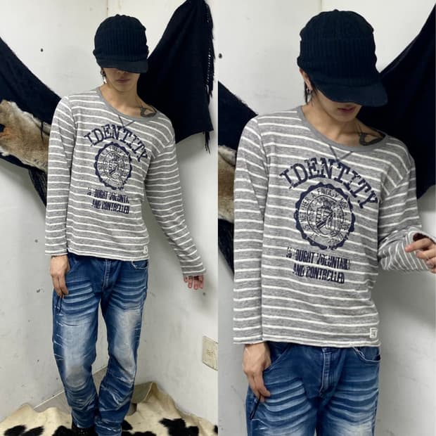 Y2K Mood Print Stripe Grey Sleeve
