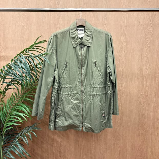 모스키노 진스 미디 집업 자켓 사이드 지퍼 포켓 안감 메쉬 디테일 카키