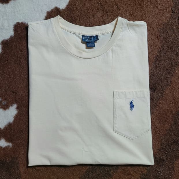 폴로 랄프로렌 남성용 연한 옐로우 반팔티(XL)