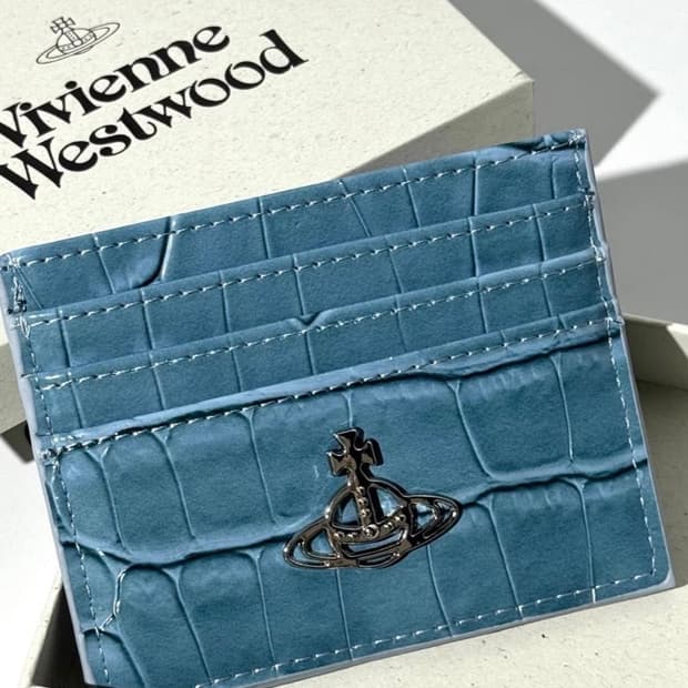 비비안웨스트우드 아카이브 라이트블루 레터 은장 orb 카드포켓 지갑