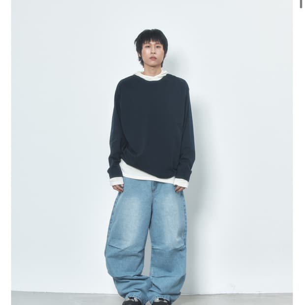 llud Wide Front Tuck Denim Pants