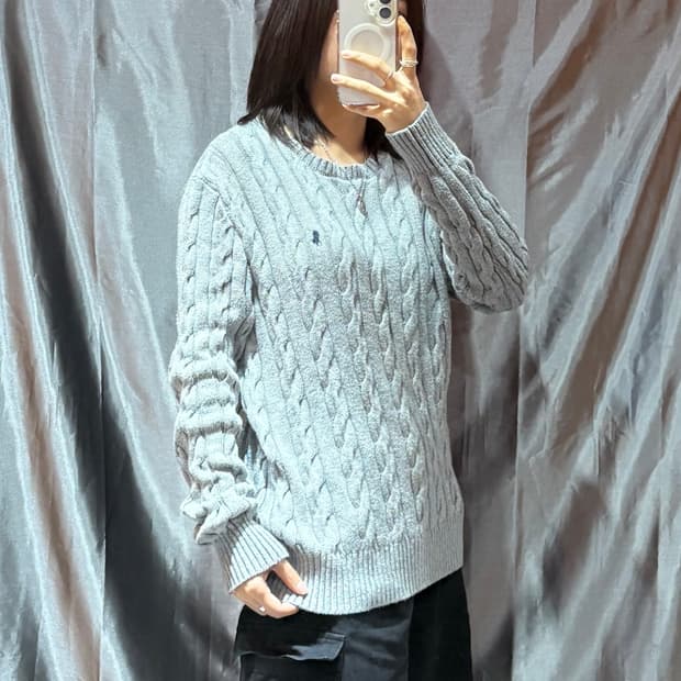 S 폴로랄프로렌 네이비포니 그레이 케이블 니트