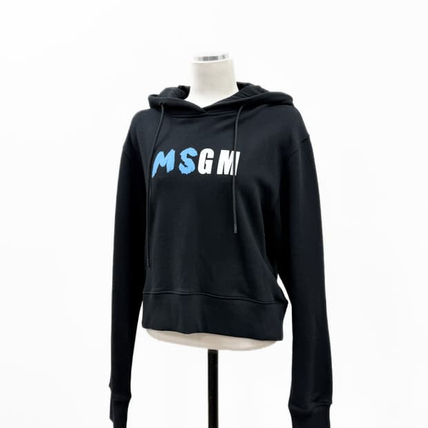 MSGM 페인티드 브러쉬 로고 크롭 후드 티셔츠