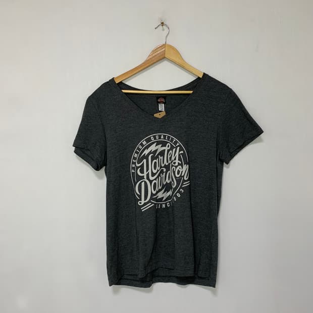 할리 데이비슨 빈티지 프린팅 브이넥 티셔츠 차콜 XL