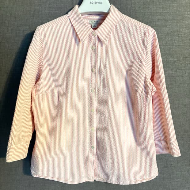 L.L.Bean 핑크 스트라이프 칠부 셔츠 L