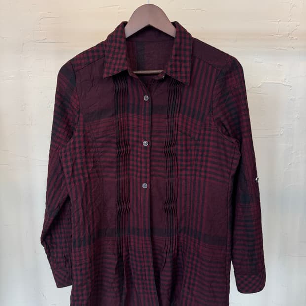 jpn vtg 체크 패턴 핀턱 셔츠