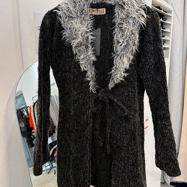 빈티지 퍼 롱 가디건 