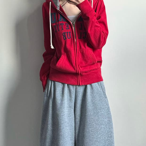 후아유 y2k 와투케 레드 후드집업