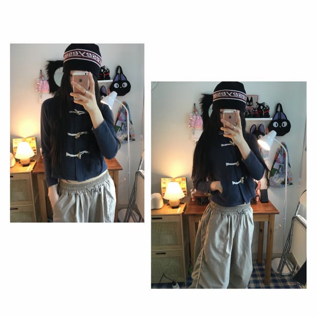 vintage toggle button hooded zip-up navy