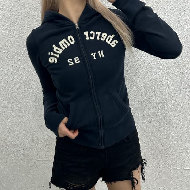아베크롬비 센터로고 네이비 후드집업 XL