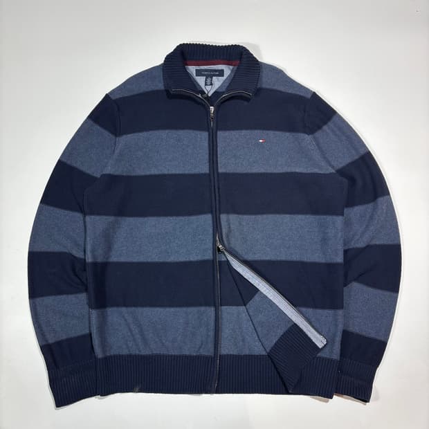 타미힐피거 네이비 스트라이프 투웨이 니트집업