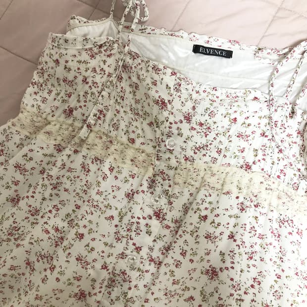 모리 잔꽃 플로럴 슬리브리스 원피스 