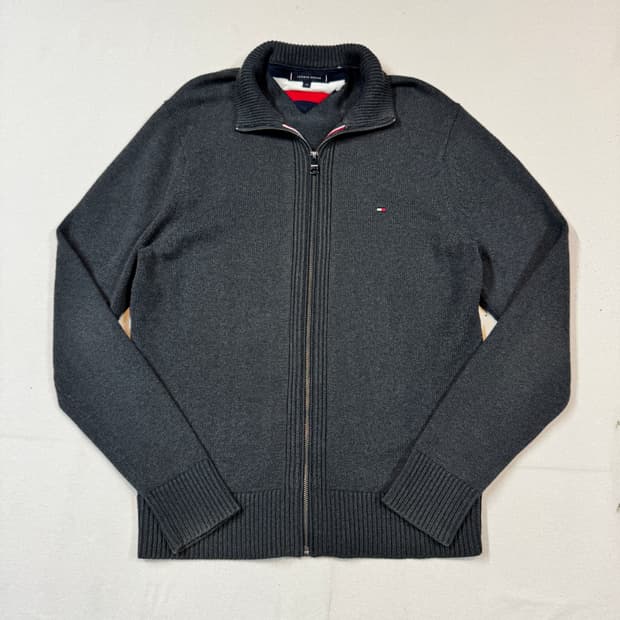 XL) 타미힐피거 프리미엄코튼 니트 집업 차콜 그레이
