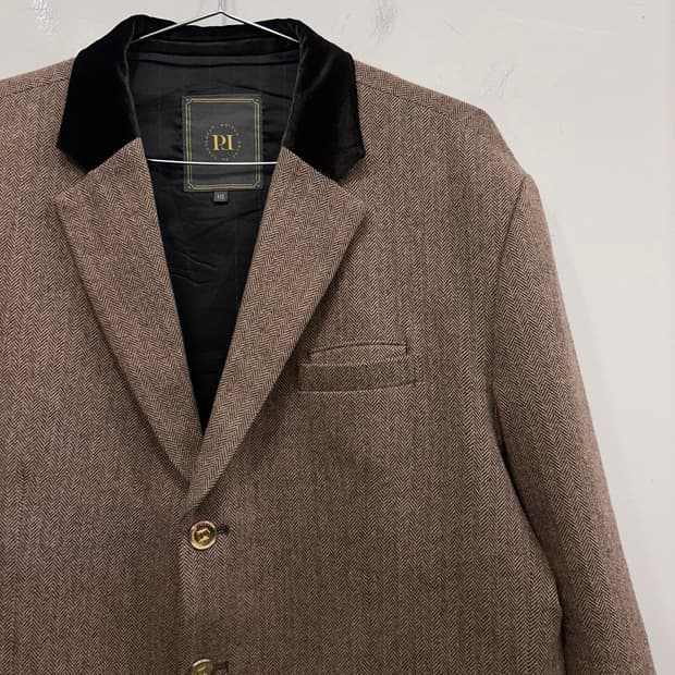 파크랜드 PL 벨벳 카라 울 헤링본 블레이져