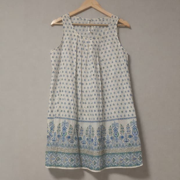 빈티지 블루 블루밍 코튼 원피스