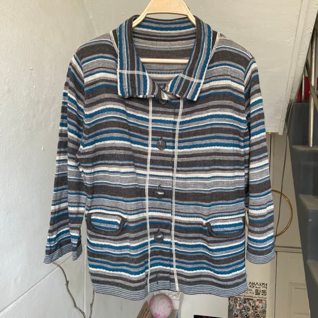 울 30% 레이어드 스트라이프 가디건