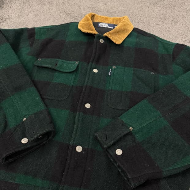 [ 정품/L ] 폴로랄프로렌 USA 그린 체크 코듀로이 울 자켓