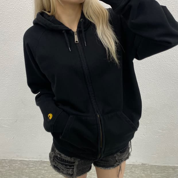 칼하트 자수로고 블랙 후드집업 L