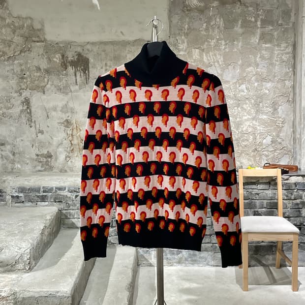 라프 시몬스 13F/W 런웨이 퀘스쳔 마크 스트라이프 터틀넥 니트