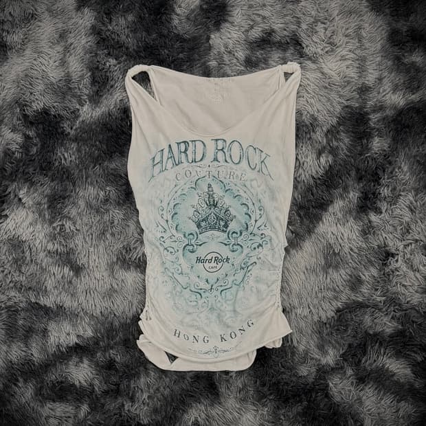 Hard Rock Cafe 화이트 셔링 백 커팅 큐빅 디테일 슬리브리스
