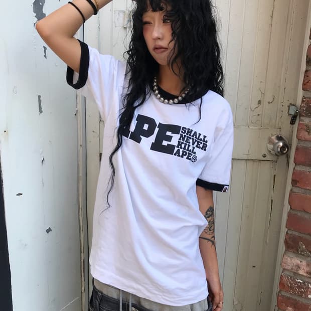 < 90s BAPE Logo Ringer T-shirt >