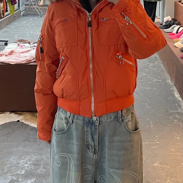폴로랄프로렌 00s 덕다운 오렌지 크롭 봄버자켓 H1880