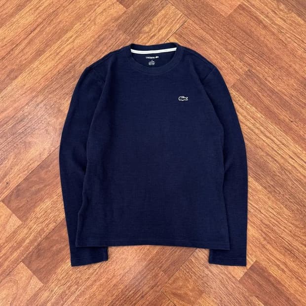 XS 라코스테 네이비 와플 쭉 긴팔 티셔츠 