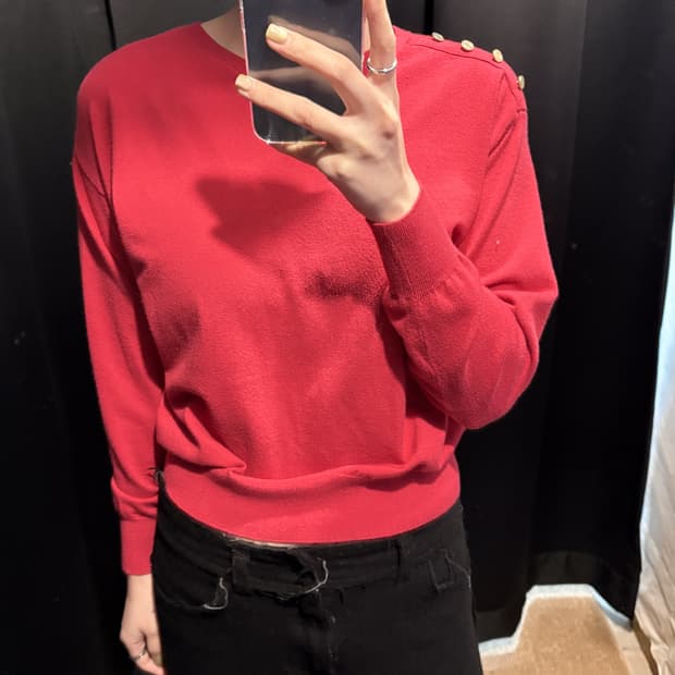 Pink Red Gold Button Knit Sweater