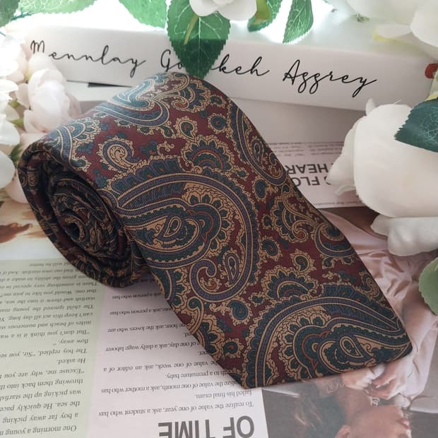 쿠펜하이머 실크 브라운 페이즐리 넥타이 9cm A+등급 K1319