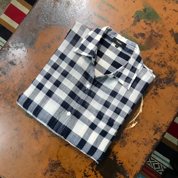 띠어리 네이비 체크 맥시 롱 원피스셔츠 여성 55 사이즈