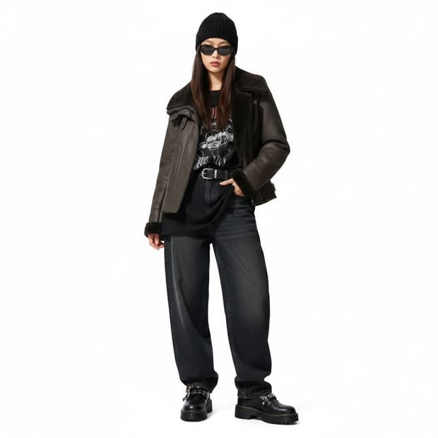 City Gee 씨티지 브라운 퍼 카라 무스탕 자켓 55